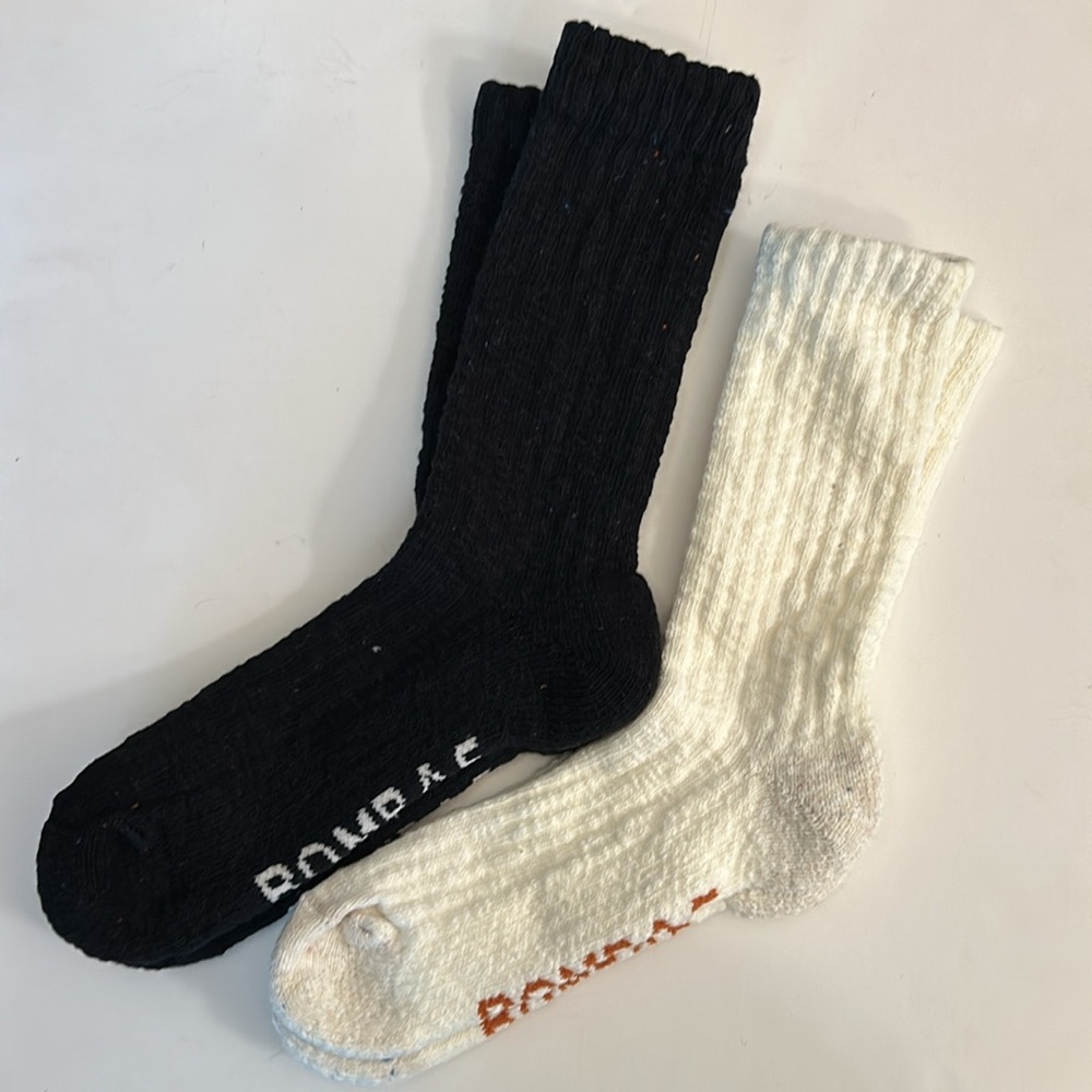 Bombas New 2 pair Chunky Ragg Half Calf Socks Large Black confetti Ivory confett